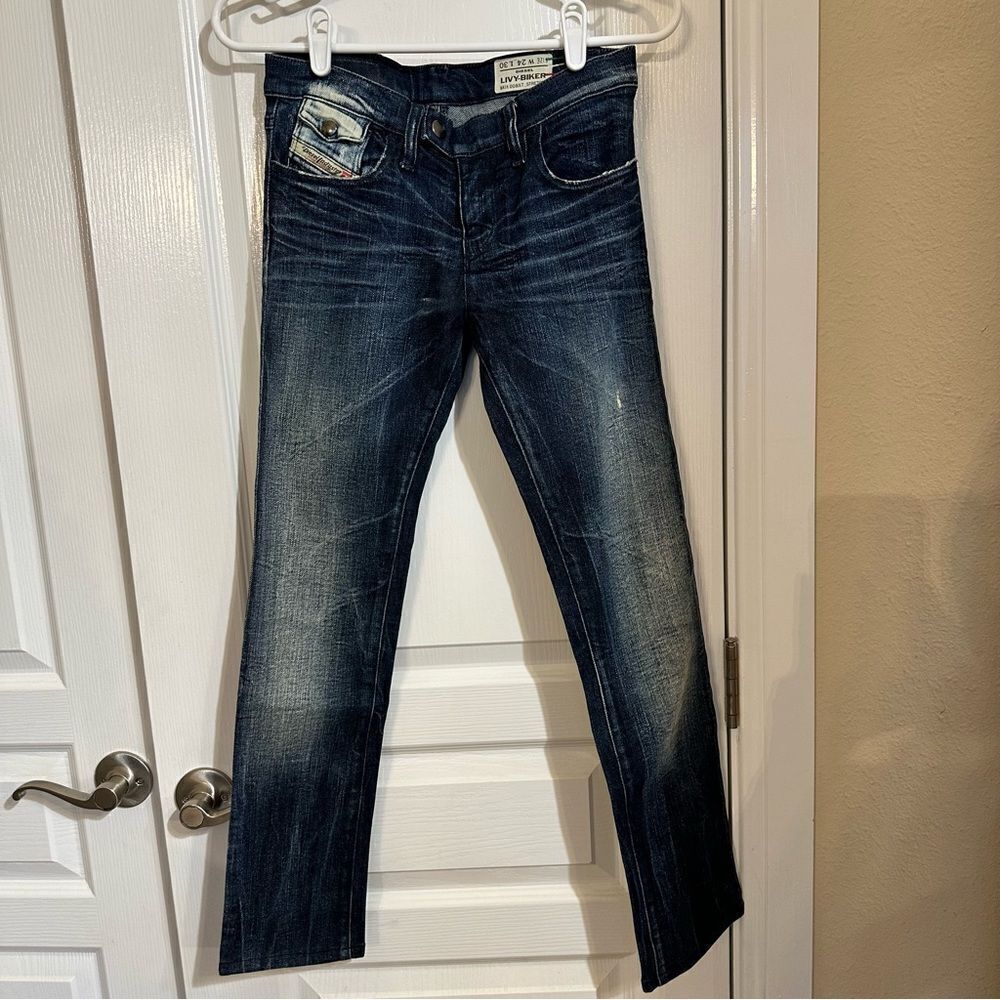 A21- DIESEL Livy Biker Jeans Size 24W x 30L. H2H 35